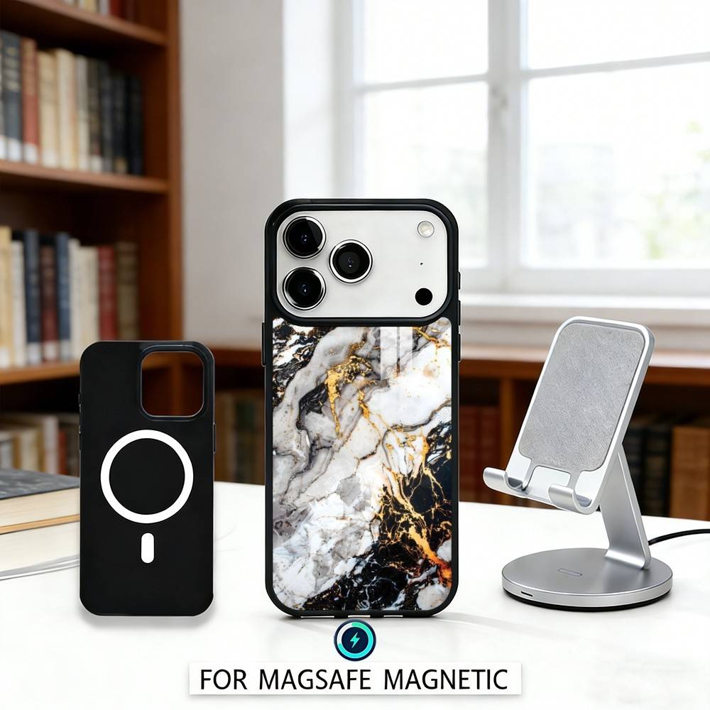 Black Gold Marble Pattern Phone Case Magnetic For iPhone17 16 15 14 13 12 Pro Max For Magsafe Wireless Charging Cover