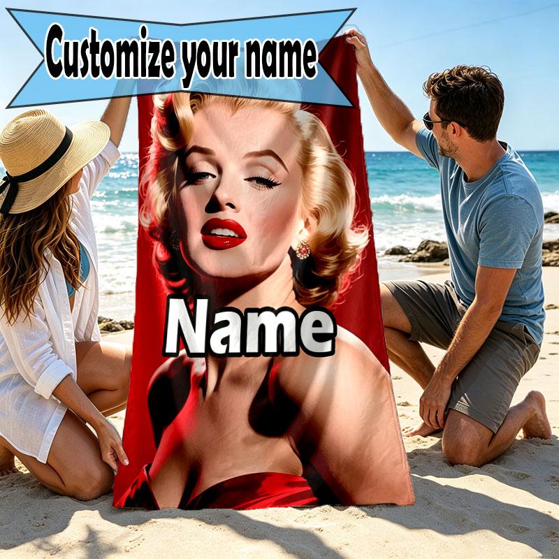 Custom Name Personalized Marilyn Monroe Print Beach Towel, for Trip Camping Beach Party Home Decor, Birthday Gift for Family & Friends