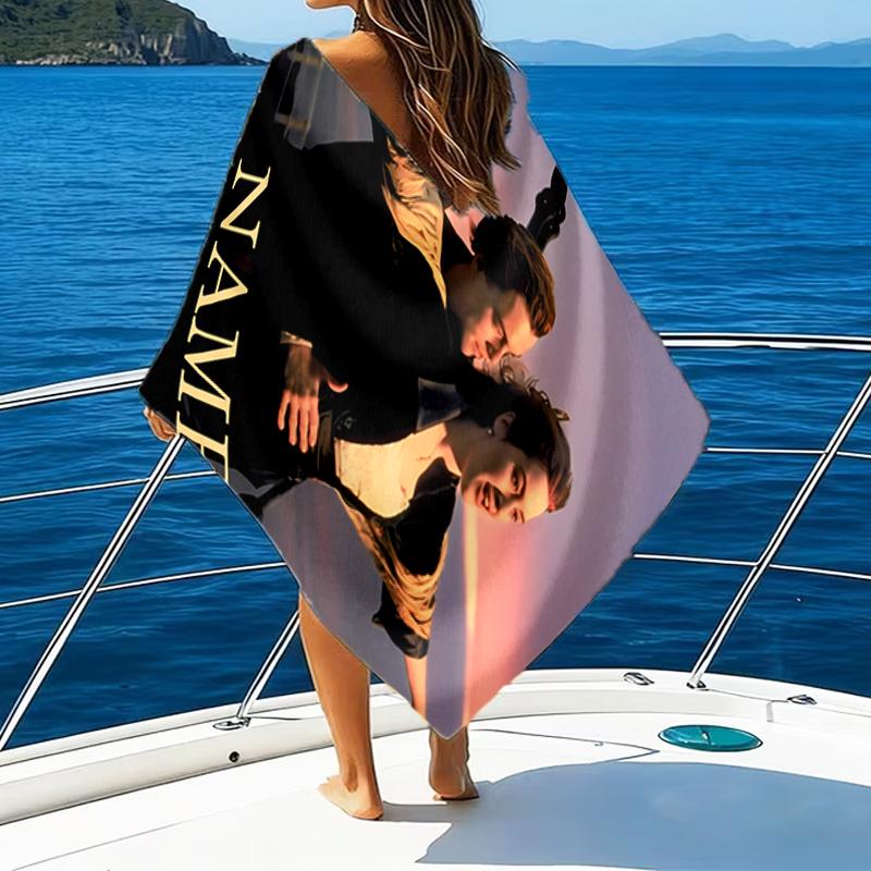 1pc Titanic Beach Towel with Custom Name, Beach/Swimming/Bath/Picnic/Camping Towel, Suitable for Seaside Beaches