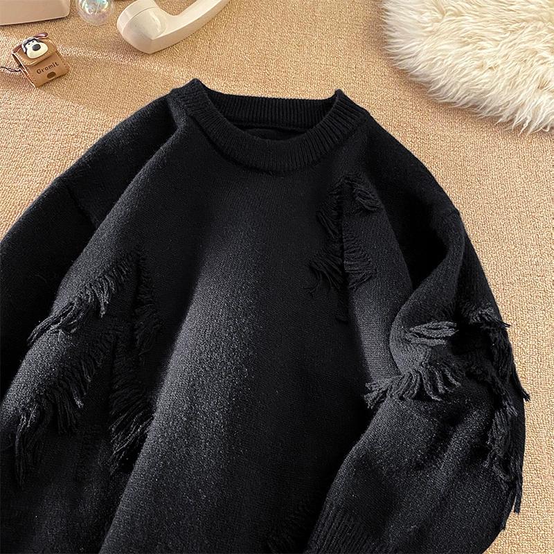 2024 Лоскутный вязаный свитер тренд High Street осень зима теплые мужские топы хип-хоп уличная одежда мужской пуловер