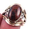 Кольцо из натурального махагонового обсидиана и стерлингового серебра 925 пробы, двухцветное, размер 7.5 i9f50