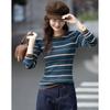 Women's Autumn Striped Slim-fit Knit Sweater with Merino Wool Blend