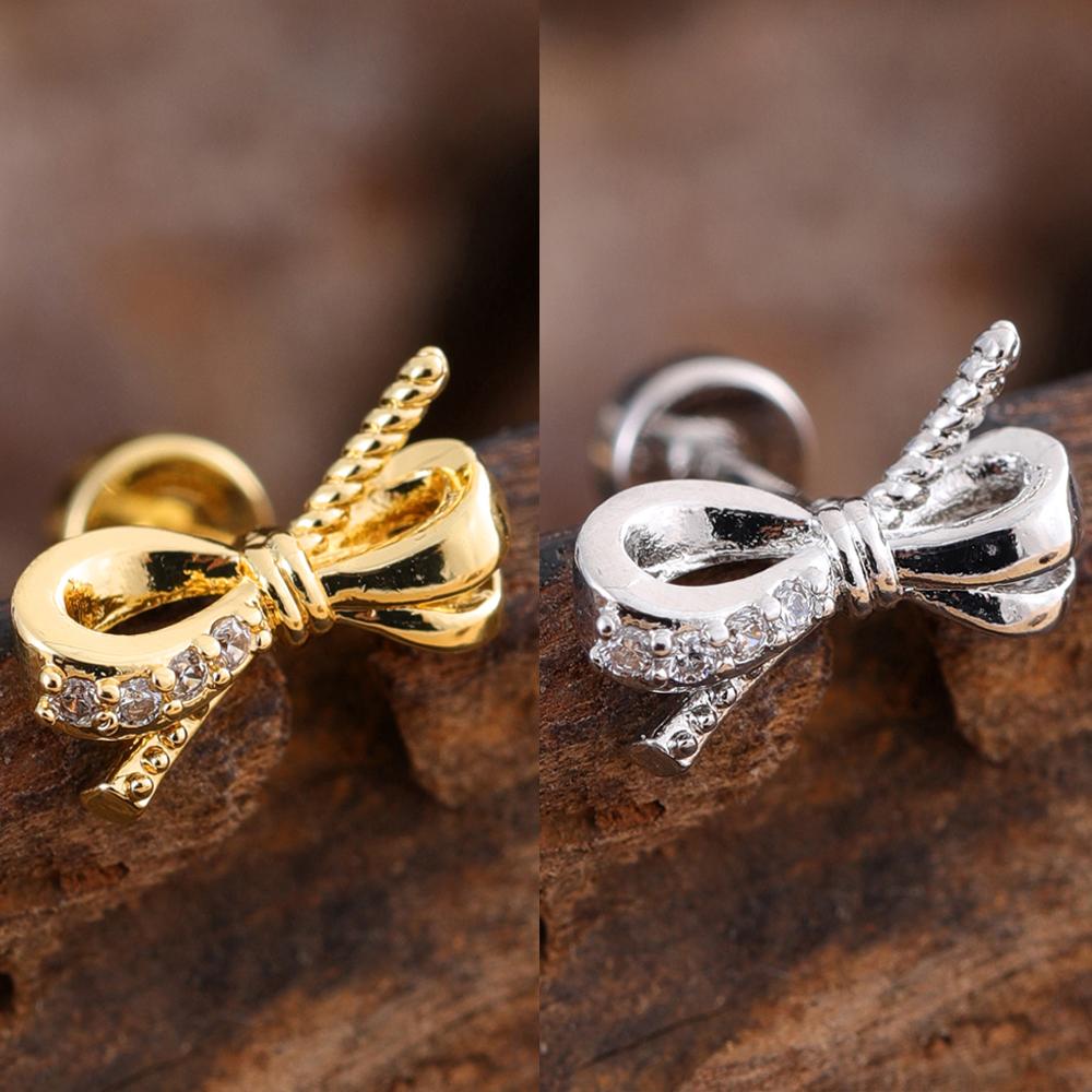 10 шт./набор 20G Золотая серьга-пирсинг хряща уха с CZ, серьга-пирсинг трагуса, дизайн медведя и паука, кольца-гвоздики для хеликса, пирсинг конч уха, ювелирные изделия из стали 316L