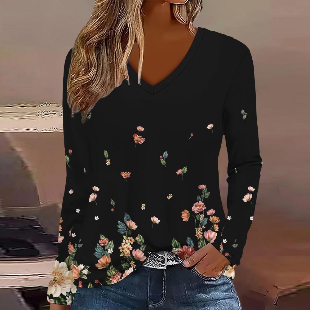 Elegant and Fashionable 3D Digital Printed Women's Long Sleeved T-shirt from Europe and America