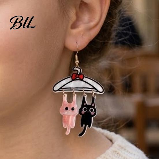 Cute Animal Dangle Drops 1 Pair Cat Drop Earrings for Women, 2D Acrylic Cartoon Kitten Casual Daily Wear Jewelry Hang on Clothes Hanger Earrings,