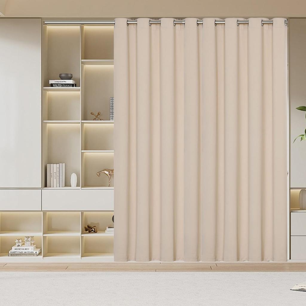 Dehome Blackout 150cm Wide X 200cm Single Grommet Room Thermal UV Protection Curtains, Long, Beige, Panel, Style, Divider, Privacy, Insulation,