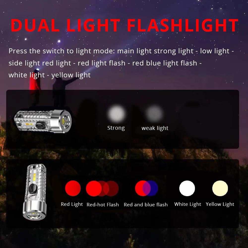 2022 Mini Keychain Flashlight USB Fast Charging Led Lights Waterproof Pocket Fluorescent Lamps Outdoor Warning Camping Flashlight