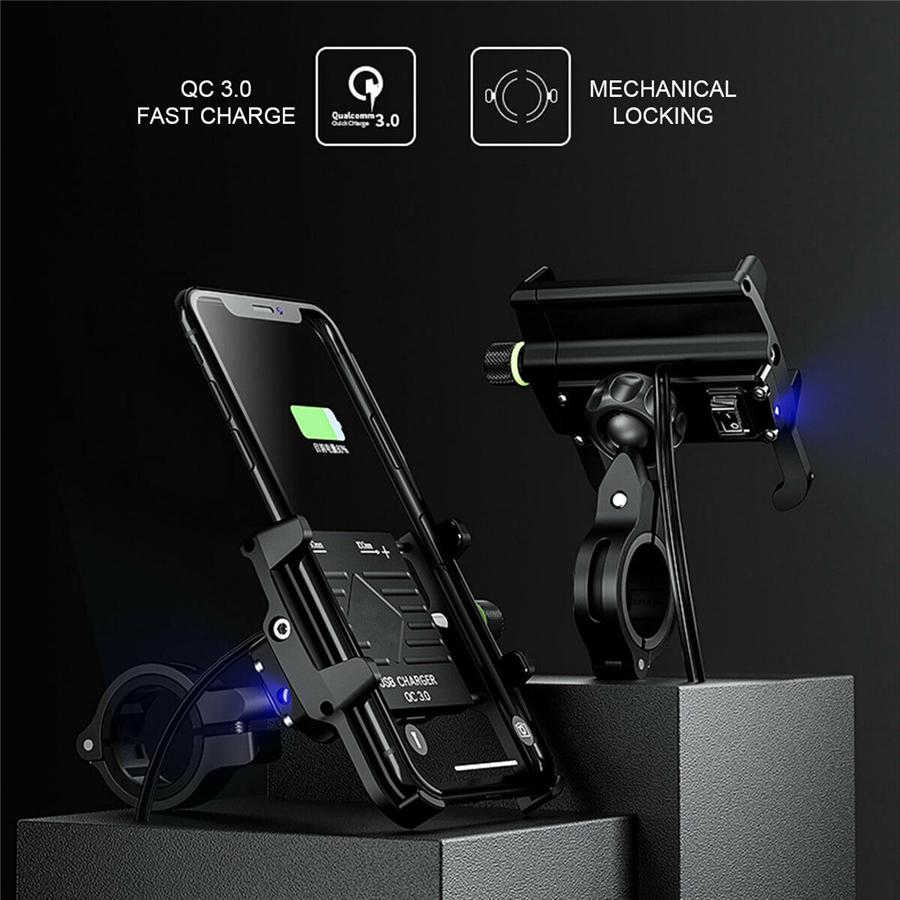 Motorcycle Scooter Phone Holder Qc3.0 Usb Fast Charger Handlebar Mount