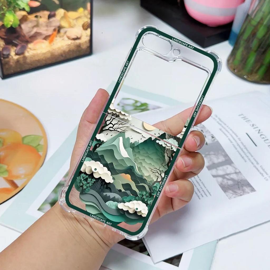 Роскошный чехол с 3D-узором и пейзажным артом для Samsung Galaxy Z Flip 6 5, чехол-накладка для Samsung ZFlip4 Z Flip 3, противоударный чехол-сумка