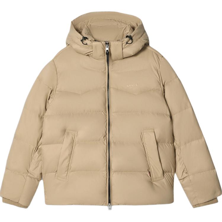 Levis Зимняя Теплая FW25 Зимняя Теплая Серия Съемный Капюшон Молния Подол Кулиска Логотип на Левой Груди Повседневная Двойной Карман Пуховик Мужская Куртка 004ZD-0000