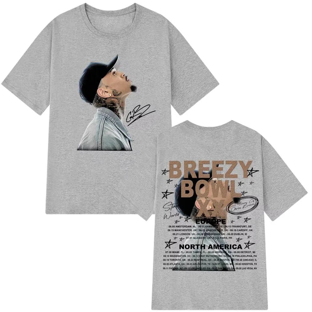 2026 Футболка Унисекс Женская Мода Хип-Хоп Футболка Рэпер Крис Браун Breezy Bowl XX Тур Хлопок Повседневная Оверсайз Футболки Стритвир