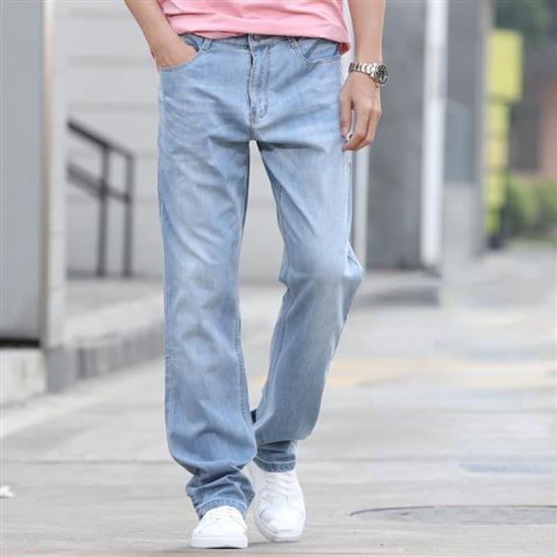Men's Thin Loose Jeans Classic Straight Blue Business Casual Elasticity Cotton Denim Trousers Plus Size 40
