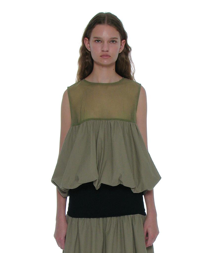 PARTIMENTO WOMEN Sleeveless Puff Blouse_Light Khaki