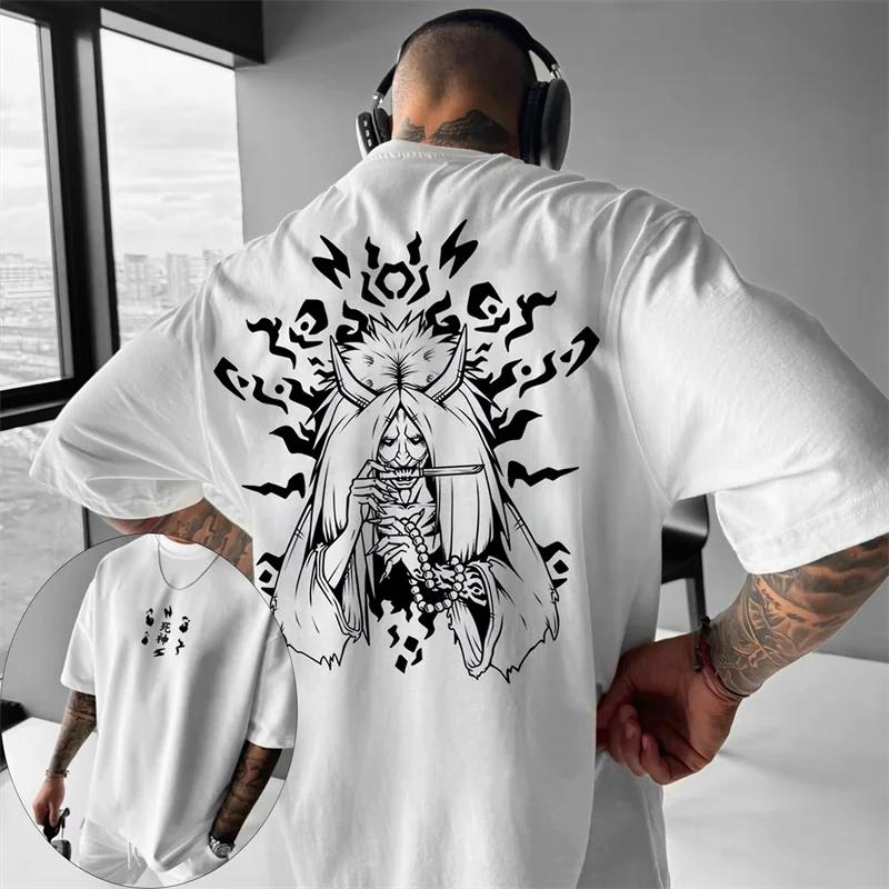 Мужская футболка с коротким рукавом и круглым вырезом из 100% чистого хлопка с принтом персонажа ужасов из японского аниме "Наруто", уличная одежда