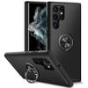 Защитный чехол - для Samsung Galaxy S23 Ultra - Черный силикон - Кольцо-подставка - Амортизация
