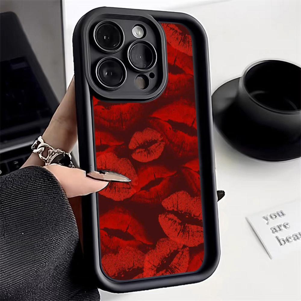 LZ23 Lips Kiss Heart Design Art Silicone Phone Case for iPhone 11 13 14 15 16 Pro Max 7 8 16 Plus 12 Mini XS Max XR Shockproof Back Cover