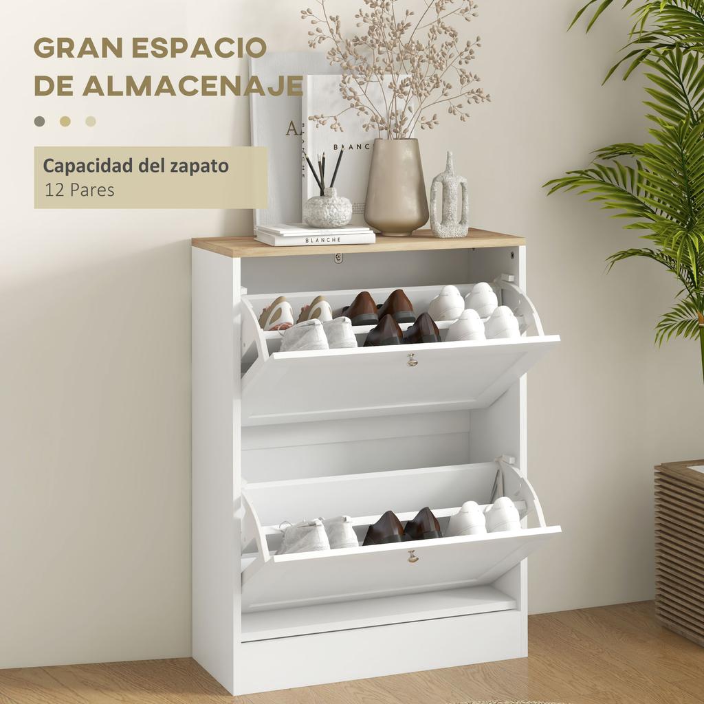 Shoe Cabinet, 2 Doors, Adjustable Shelves, for 12 Pairs, 60x23.5x80cm, White