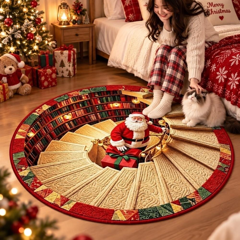 Bottomless Pit Christmas Round Rug 2D Flat Optical Delusion Doormat  Festival Present