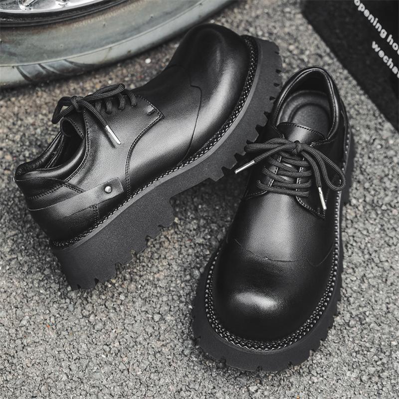 Туфли дерби Big Head Head мужские на толстой подошве с высоким голенищем черные кожаные туфли в британском стиле 66689-J