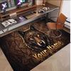 Wolf Theme Soft Crystal Velvet Rug Custom Name & Text Print Non Slip Floor Rug for Bedroom Living Room