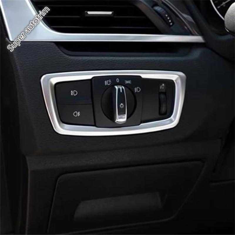 Head Lights Lamps Switch Button Panel Frame Cover Trim Stainless Steel Accessories Interior For BMW X1 F48 X2 F49 2016 -