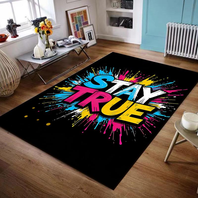 Colorful "Stay True" Art Design Rug Non-slip rug suitable for living room and bedroom sofas