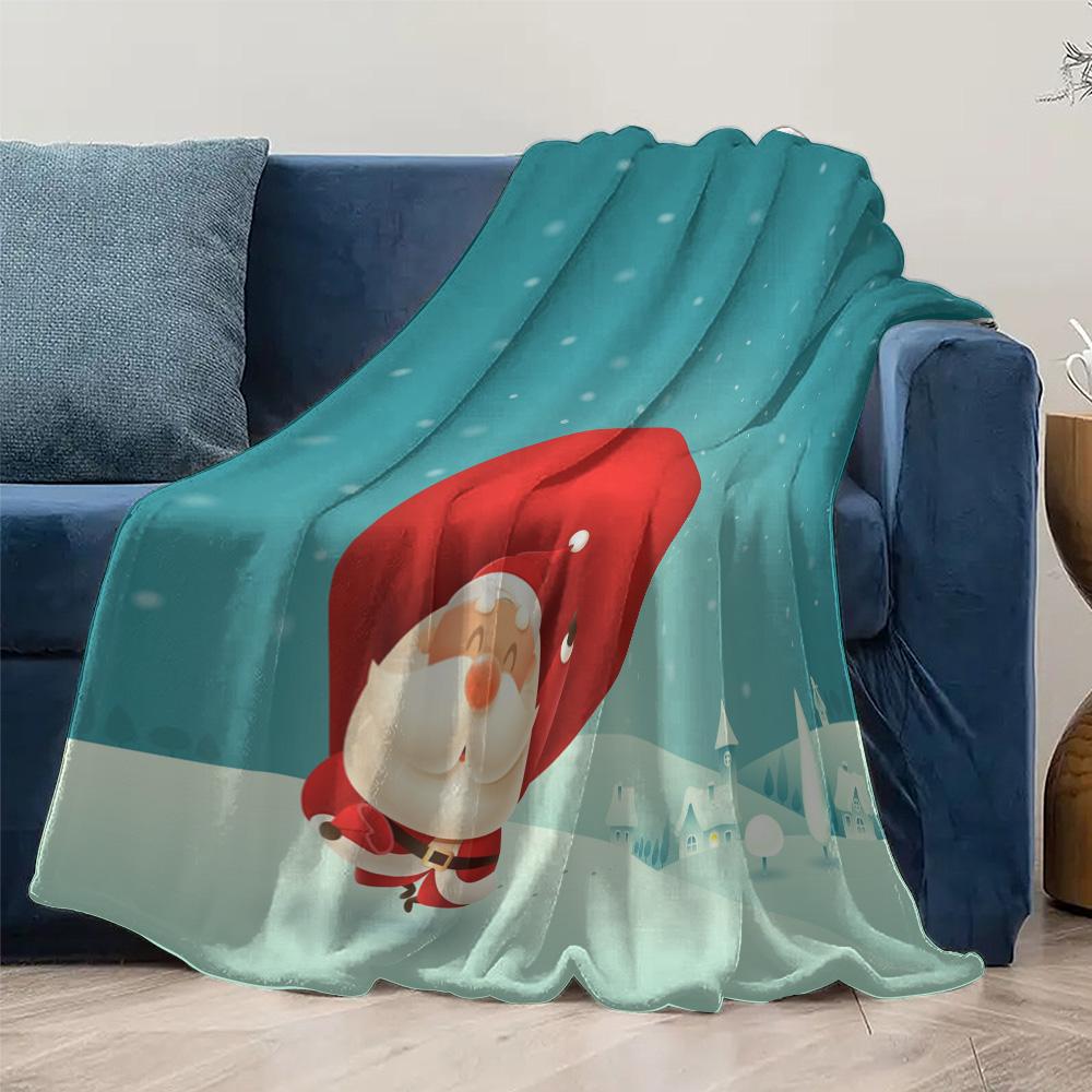 Cozy Throw Blanket Christmas Santa Claus Festive Holiday Decor Soft Warm Flannel Fleece Gift Home Bedroom Living Room Dorm