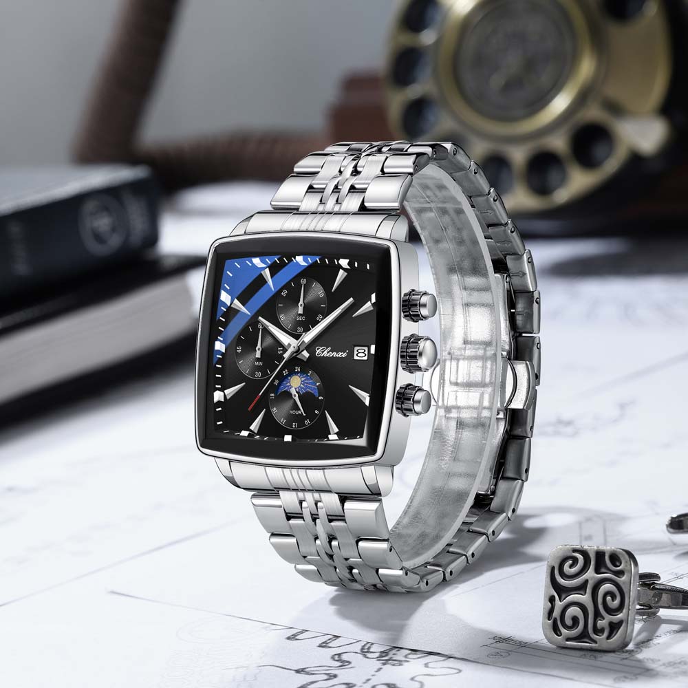 CHENXI New Multifunction Quartz Watch Business Men's Chronograph Luminous Calendar Three-Subdial Six-Hand Design Men Wristwatch