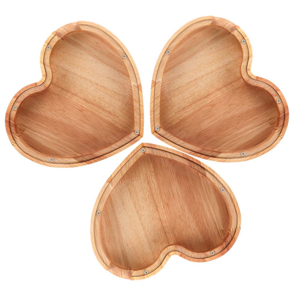 Wooden Piggy Bank Heart Shaped Coin Bank Clear Love Piggy Bank Desktop Money Pot for Boys Girls Birthday Gift