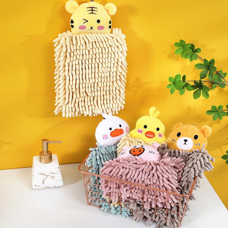 Kitchen and Bathroom Hand Towels Hanging Chenille Absorbent and Quick-drying Cartoon Cute Towels Household Cleaning Towels