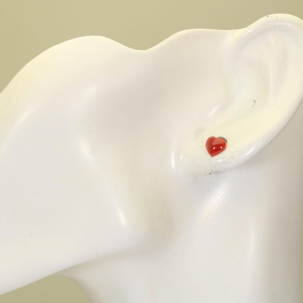 Blood Red Coral Earrings Heart K18 Yellow Gold Undyed Coral