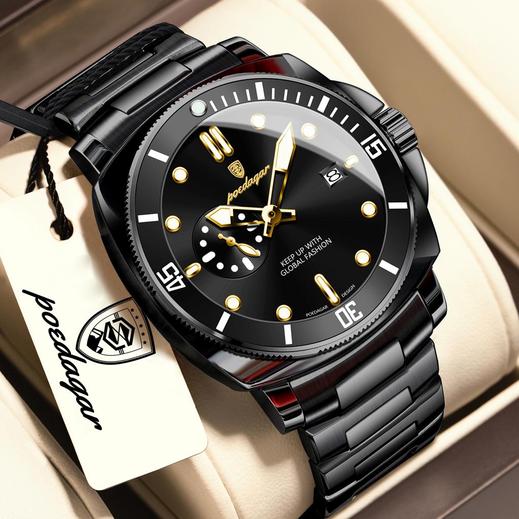 POEDAGAR Top Trendy Quartz Man Watch Waterproof Luminous Date Luxury Men's Watches Stainless Steel Business Man Wristwatch Reloj