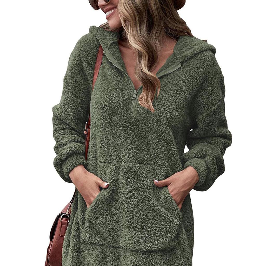 Женская двухсторонняя флисовая куртка с капюшоном, свободная застежка-молния, плюшевый карман