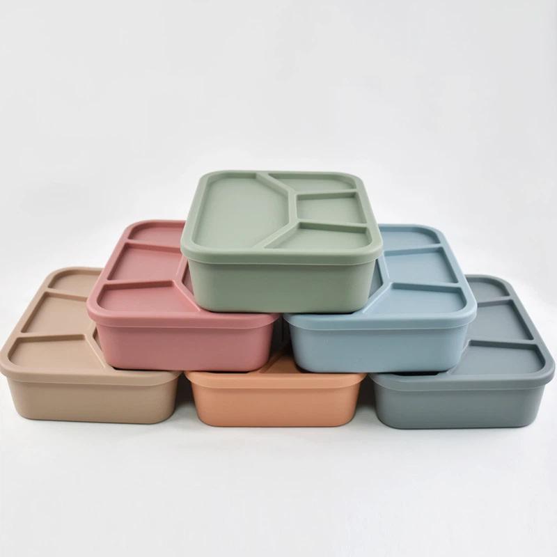 Силиконовый ланч-бокс Bento с четырьмя отделениями Многоразовый силиконовый ланч-бокс Утолщенный и герметичный Пищевой Разделенный ланч-бокс Для школы