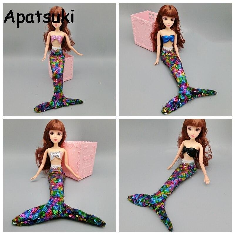 Dolls Dress For Barbie Doll Gown Skirt Fashion Clothes For Barbie Dollhouse Sequin Mermaid Tail Dresses Toy 1/6 Doll Accessories