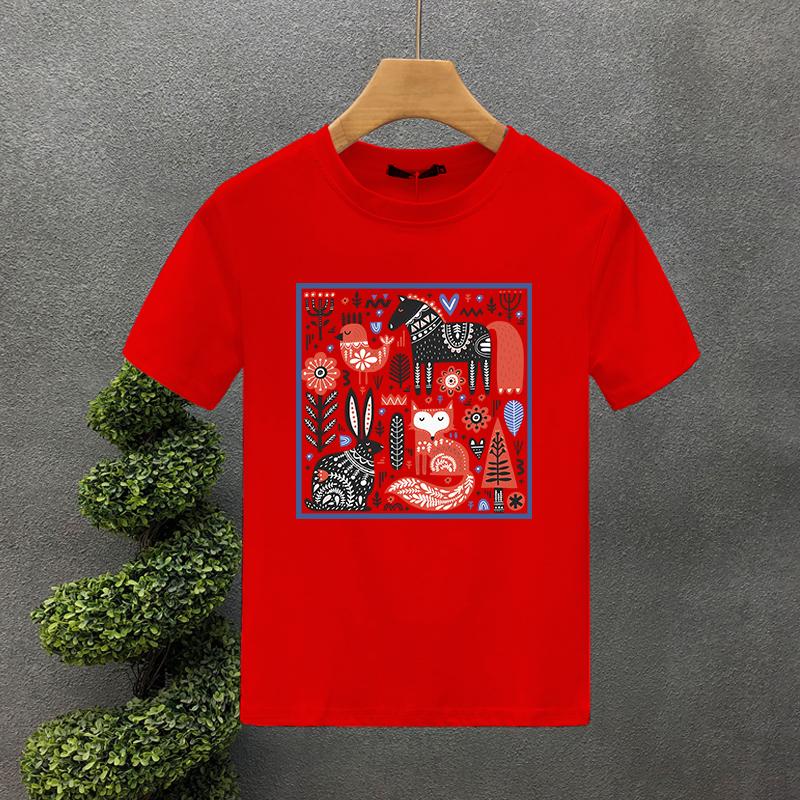 2023 Hot Korea Style Luxury Brand Tshirt 100%Cotton Hand Painted Zoo Printed Tees Summer Harajuku Women Short Sleeve T-shirt