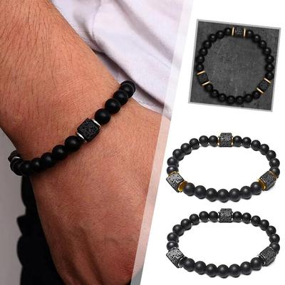 Браслет из вулканического камня «Блок» для мужчин, черный, классический, из лабрадорита, ювелирные изделия из обсидиана, день рождения, Wom H5G7