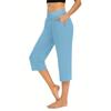 Women  Elastic High Waist 3/4 Pant Casual Active  Fit Wide Capris Leg Pants Trousers With Pockets