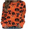 Fashion Women Halloween Print Party Round Neck Long Sleeve Socket Head Tops