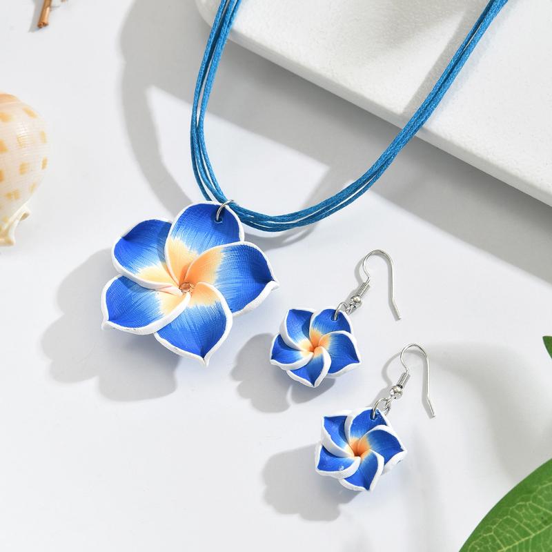 Summer Bohemian Big Flower Jewelry Set for Women Sweet Braided Necklace Charming Accessory for Party Beach Vacation Gift