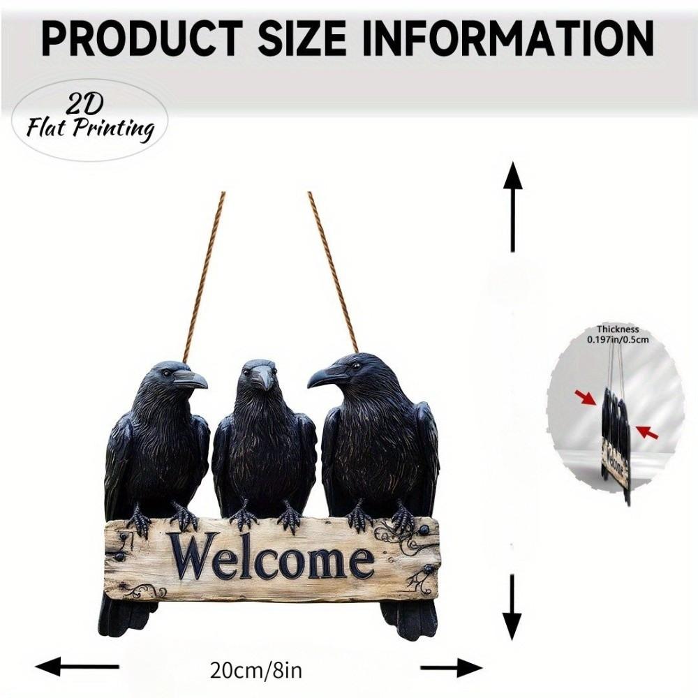 Hanging Tag Design Wooden Door Sign Black Crow Pattern Welcome Sign  Halloween Decor