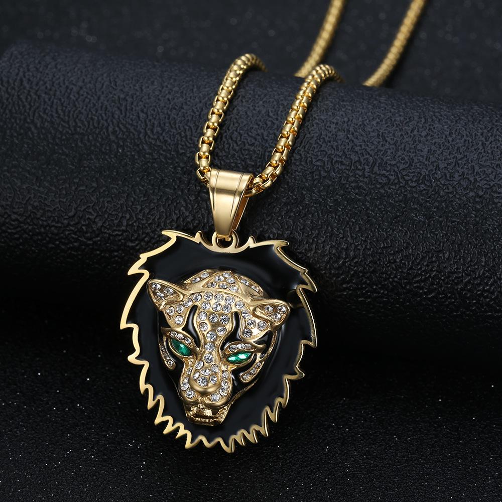 European and American Jewelry Gold-plated Point Diamond Paint Leopard Head Three-dimensional Pendant