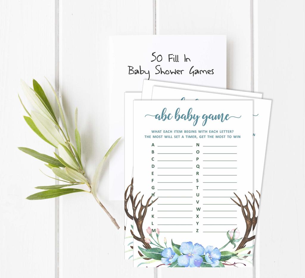 Inkdotpot 50 МалышАлфавитА Игра ABCAРога (мальчик) Baby Shower Game Гендерно-нейтральная вечеринка