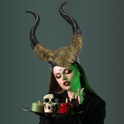 Костюм дьявольских рогов на Хэллоуин, черные латексные длинные рога для женщин и взрослых, роговой головной убор для косплея, костюм на Хэллоуин