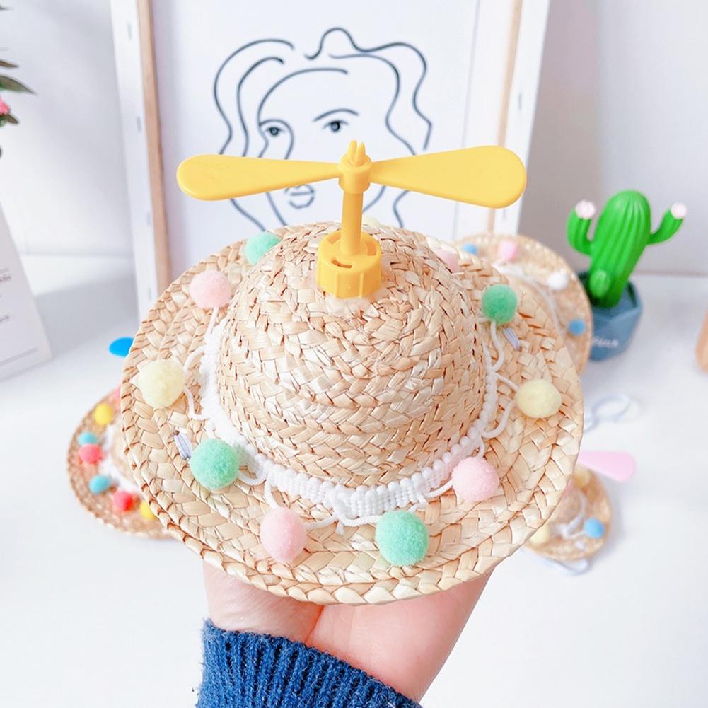 Mini Pet Cat Dogs Summer Straw Hat with Bamboo Dragonfly Hawaii Style Hat for Cats Dogs Funny Accessories