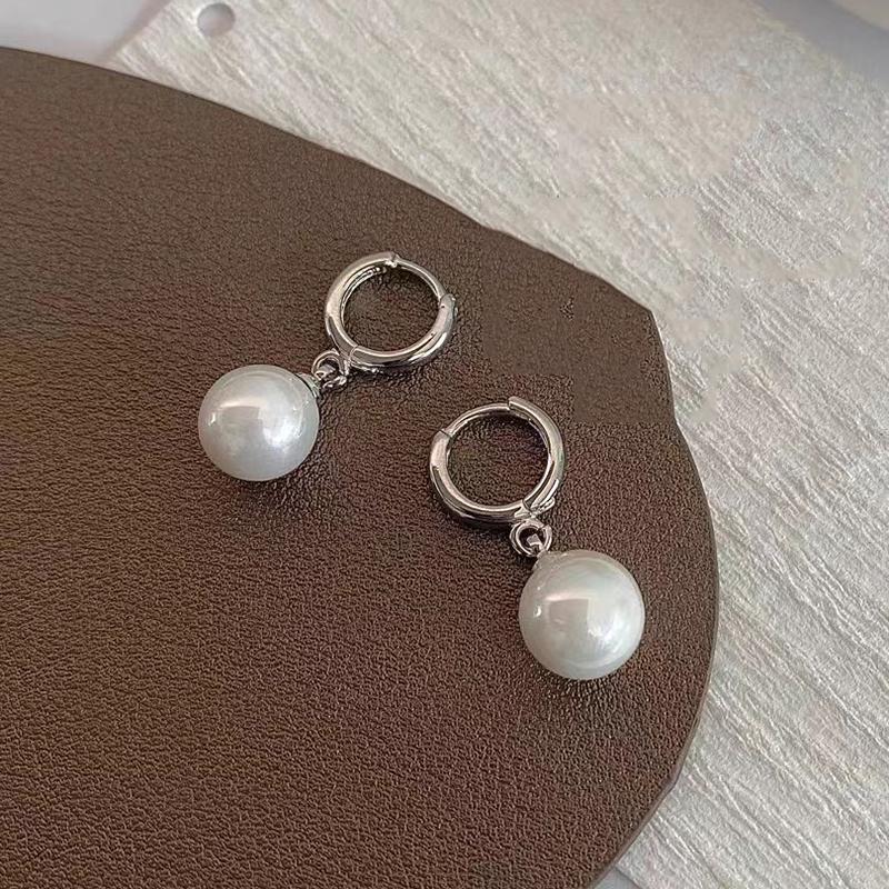 Stainless Steel Fashion Pearl Drop Earrings Buckle Women's Round Hoop Earrings Ladies Accessories Wedding Jewelry Free Shipping