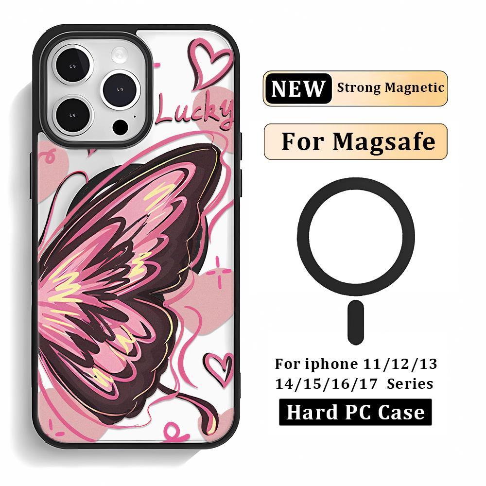 Magsafe Magnetic Wireless Charge Phone Case For iPhone 17 16 15 14 13 12 11 Pro Max Personalized butterfly print Cover