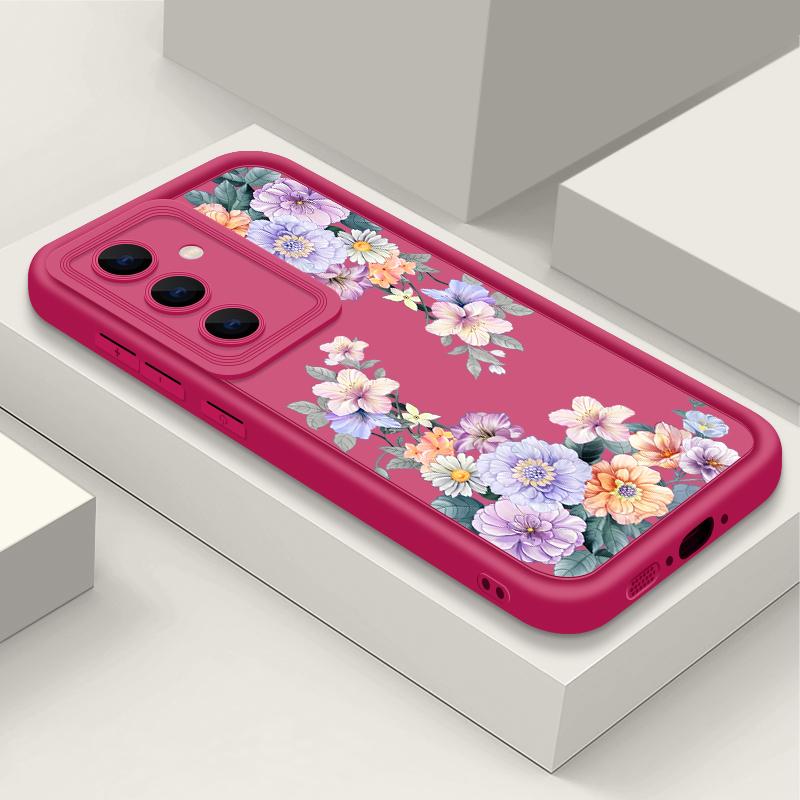 Мягкий матовый чехол с цветочным принтом для Samsung S25 Ultra S24 FE S23 S22 A16 A56 A36 A15 A55 A35 A54 A34 TPU противоударный защитный чехол для объектива телефона