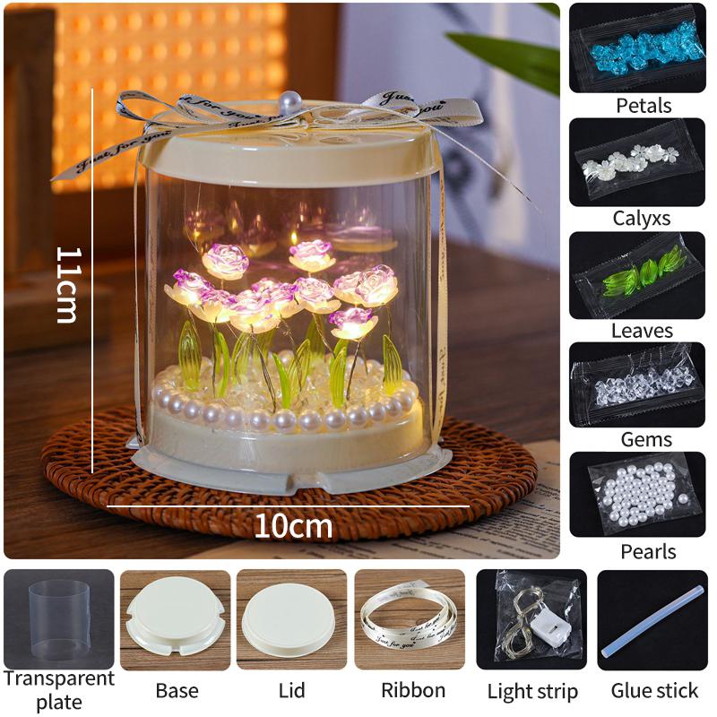 DIY Flower Lamp Creative Handmade Rose Sea Night Light Butterfly Atmosphere Lamp Desk Ornaments Graduation Birthday Gift