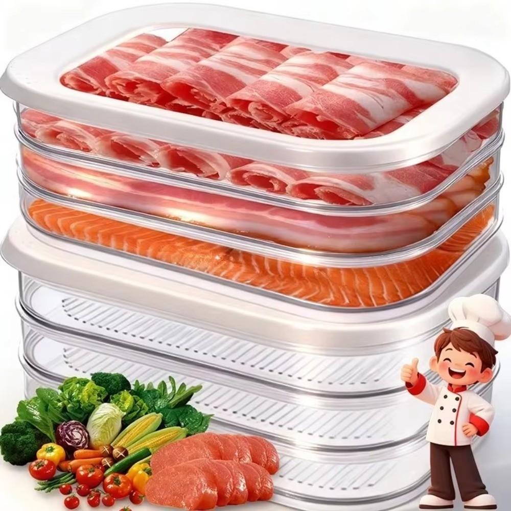 Многоуровневый контейнер для мяса для холодильника, штабелируемый, с прозрачными крышками, контейнеры для холодового хранения, герметичный контейнер для хранения в холодильнике